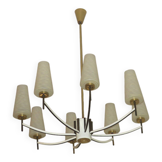 Italian brass and art glass chandelier, 1970s