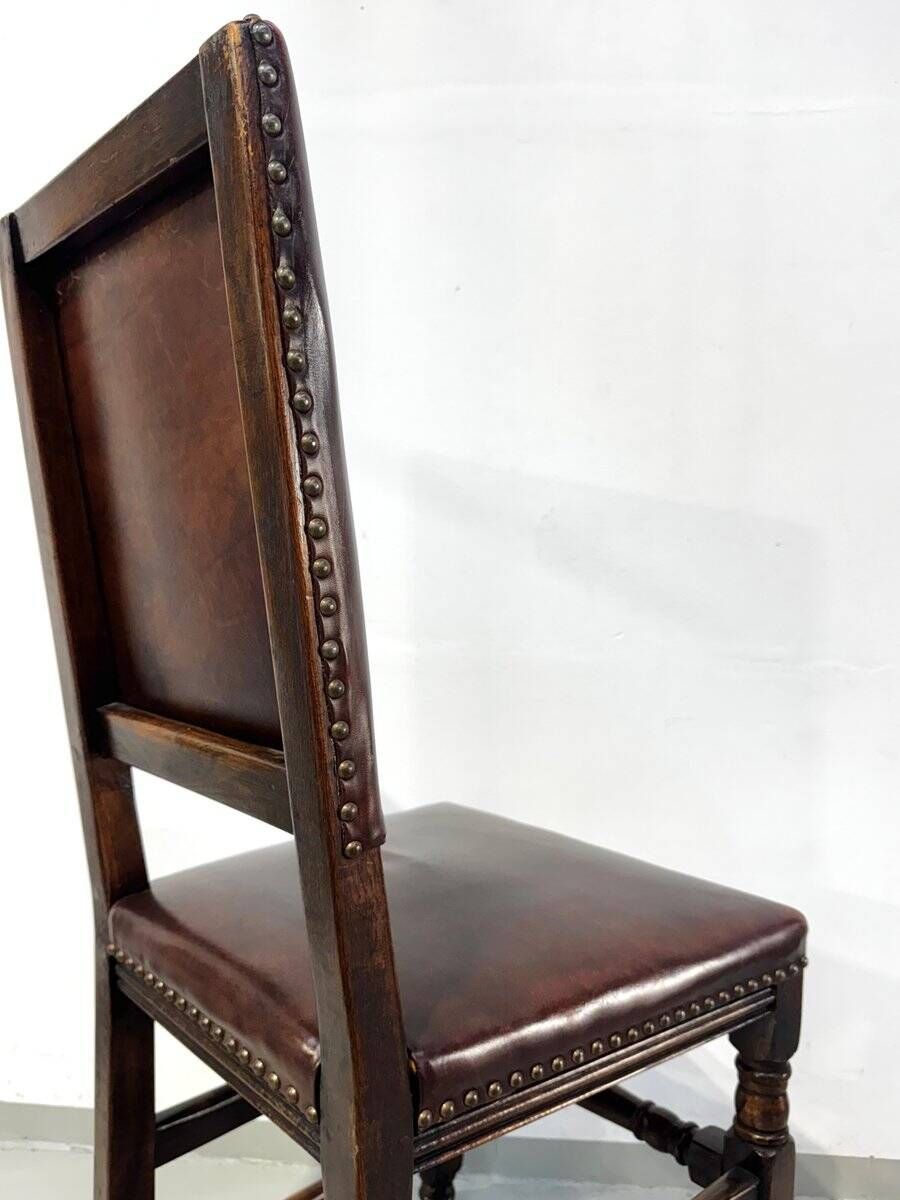 Vintage Handmade French Chairs in Leather & Oak, 1970s.