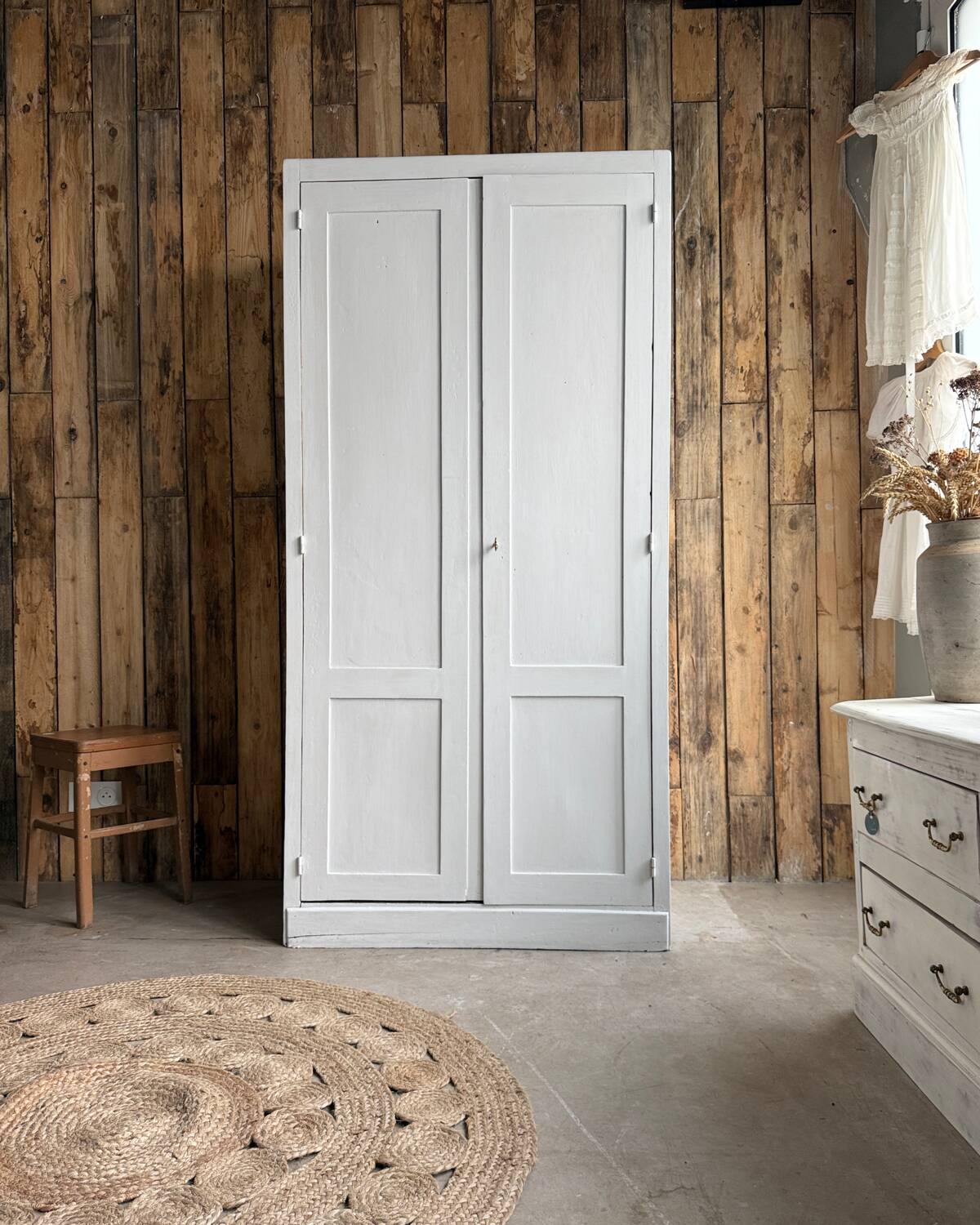 Parisian wardrobe with white patina