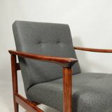 Fauteuil Mid Century par Edmund Homa Revêtement en laine Bois naturel Vernis Design vintage, années 1960