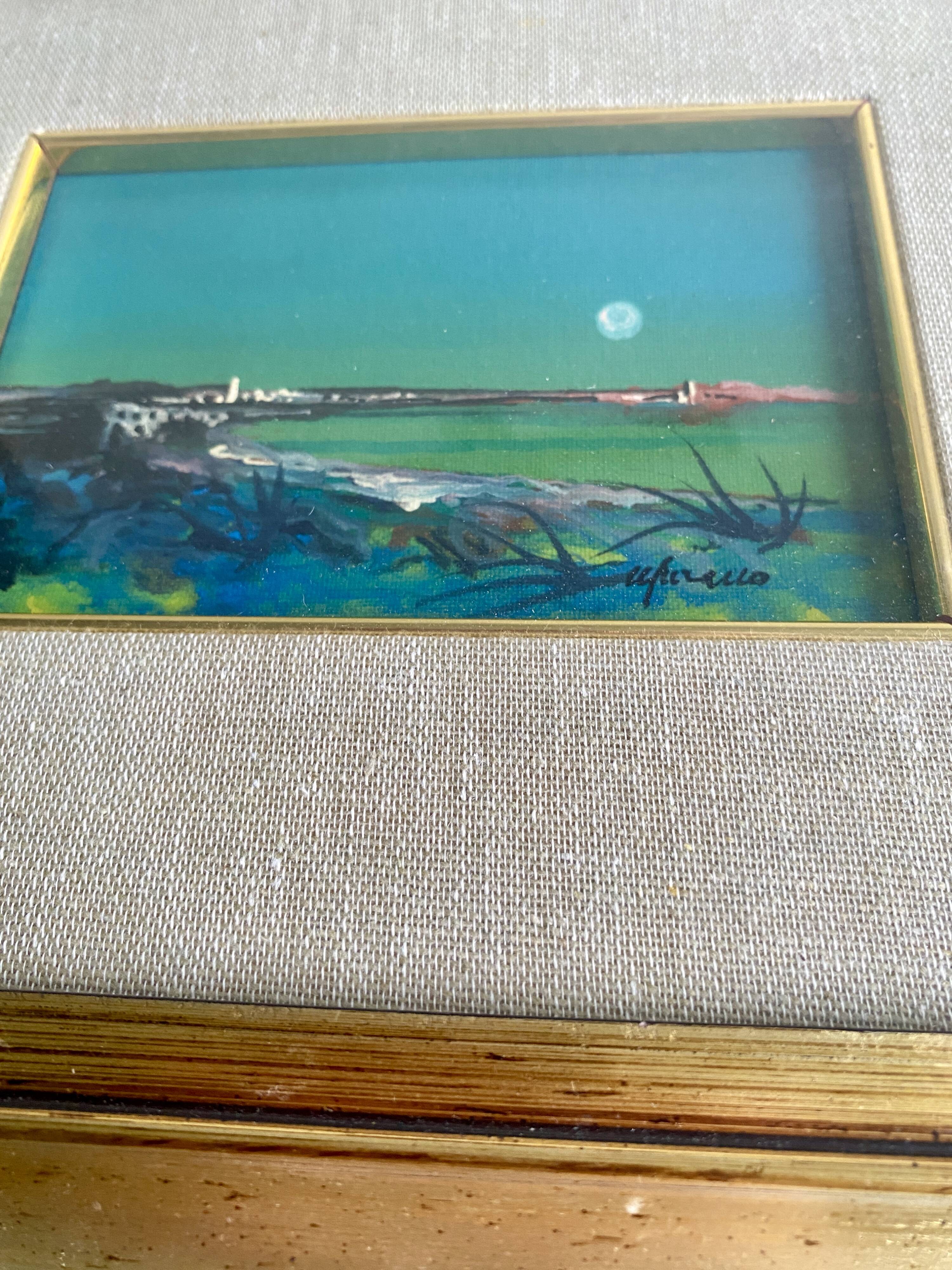 Huile 1990 sous verre cadre bois