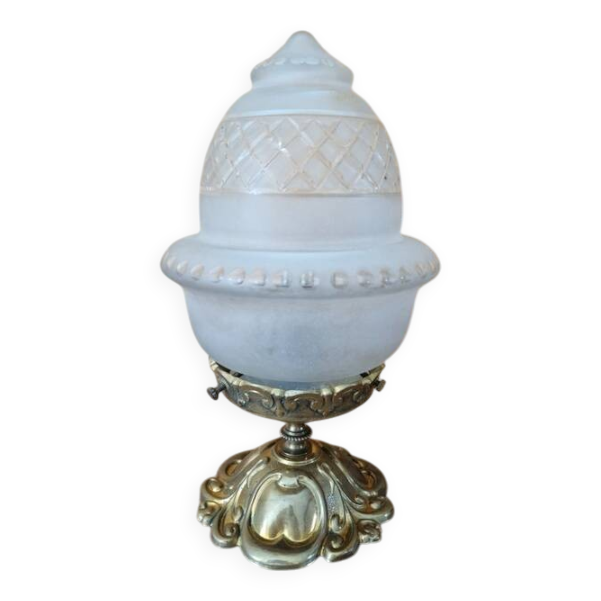 Gold metal ceiling light - Cut and satin glass globe - Louis XV style