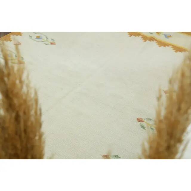1970s Vintage Turkish Oushak Handmade Wool Cotton Cream Area Rug 171x222