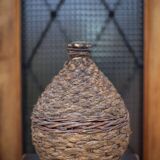 Lady Jeanne bottle, green glass bottle dressed in straw and wicker weaving, carboy, decorative v