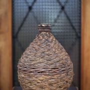 Lady Jeanne bottle, green glass bottle dressed in straw and wicker weaving, carboy, decorative v