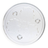 Plateau décoratif rond en verre avec motif de feuilles