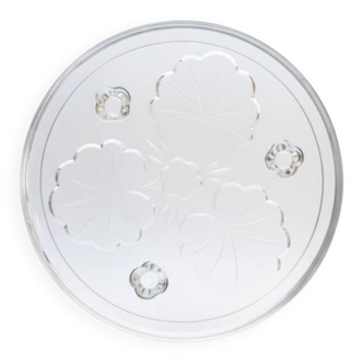 Round decorative glass tray with leaf pattern