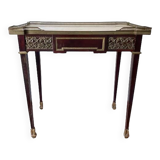 Living room table, Louis XVI style desk in wood, marble and brass