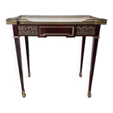 Living room table, Louis XVI style desk in wood, marble and brass