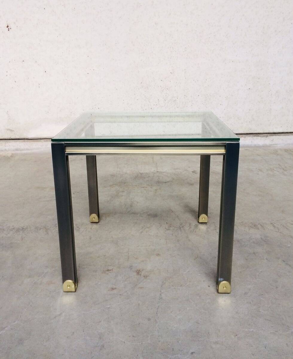 Steel and brass square coffee table, Belgium, 1980s