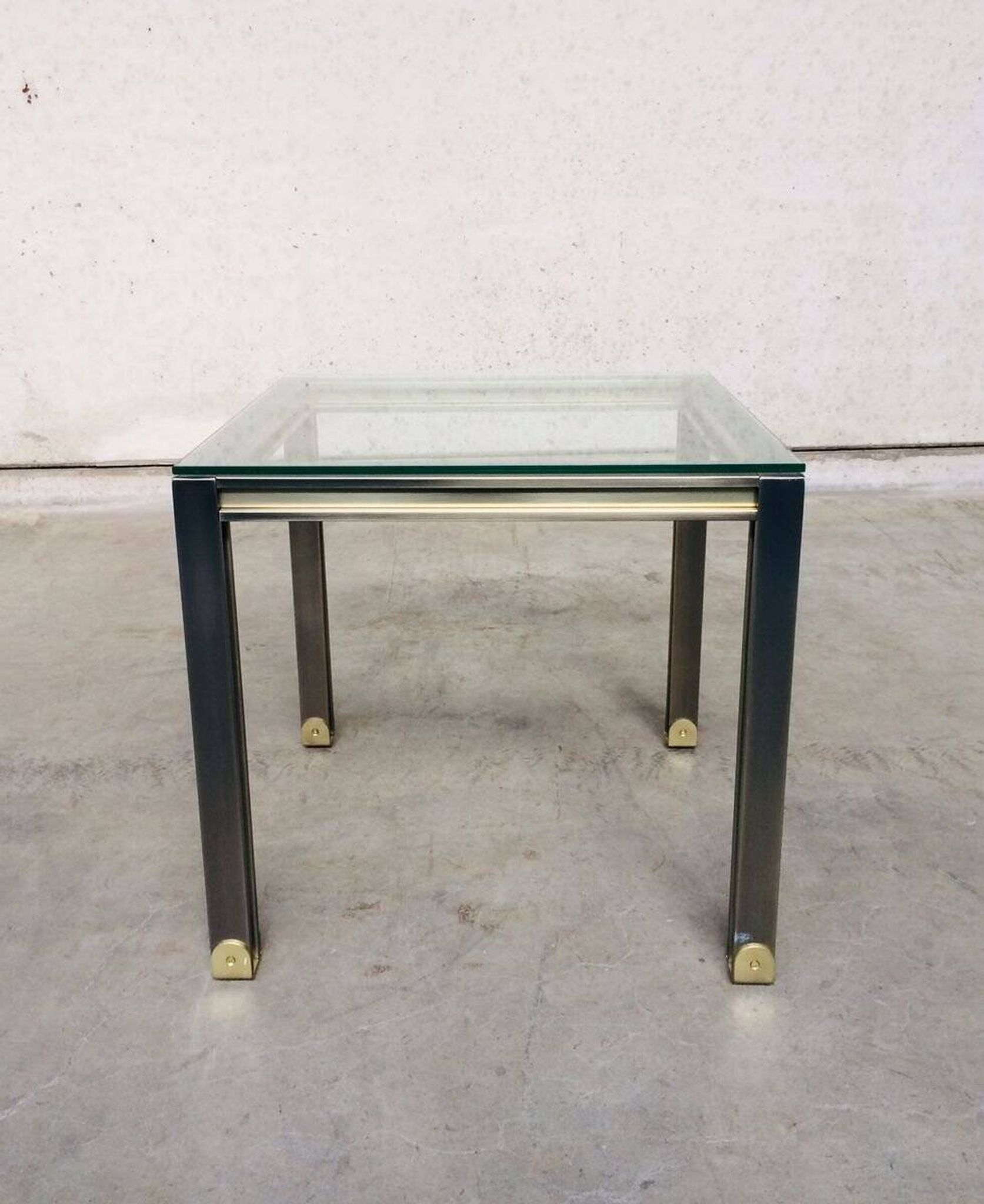Steel and Brass Square Coffee Table, Belgium, 1980s