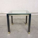 Steel and brass square coffee table, Belgium, 1980s