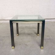 Steel and Brass Square Coffee Table, Belgium, 1980s