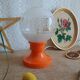 Retro orange table lamp and 70s glass globe