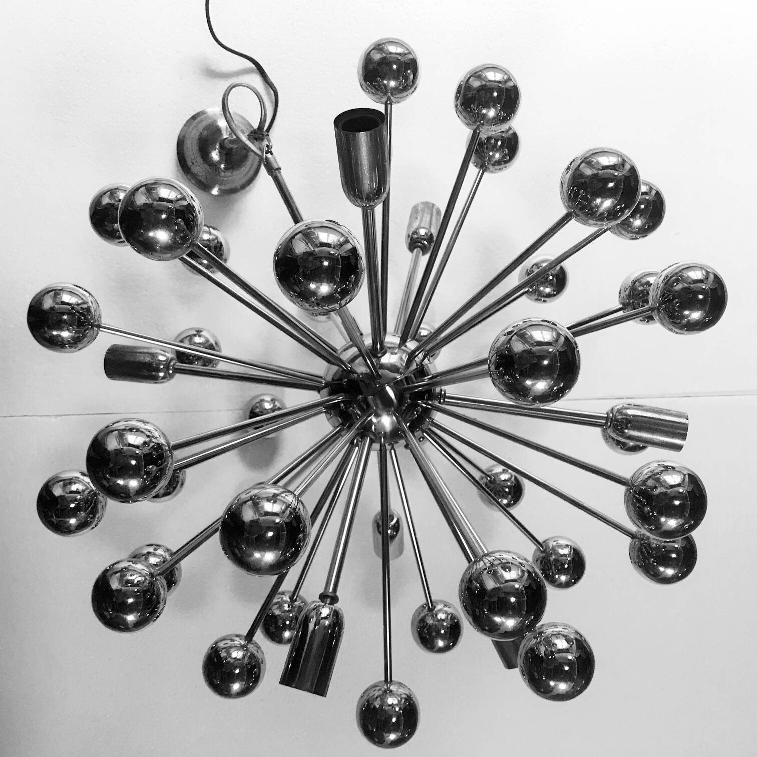 Grande Suspension Vintage • Plafonnier Sputnik • Acier Chromé • Space Age • 1970
