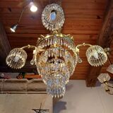 Lustre à pampilles ancien cristal est bronze époque XIXeme