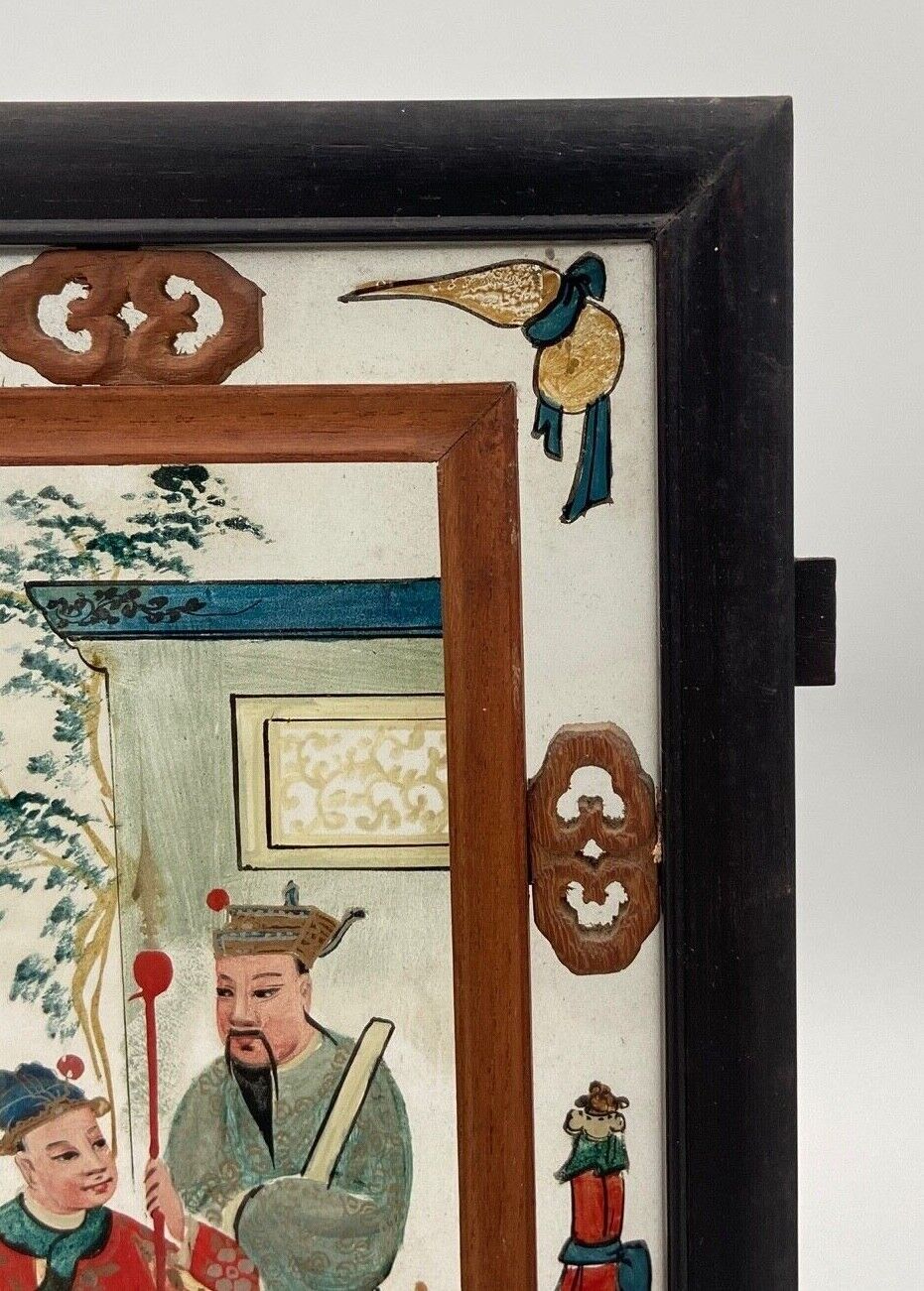 Fixed lantern plate under hand painted glass ironwood late nineteenth century