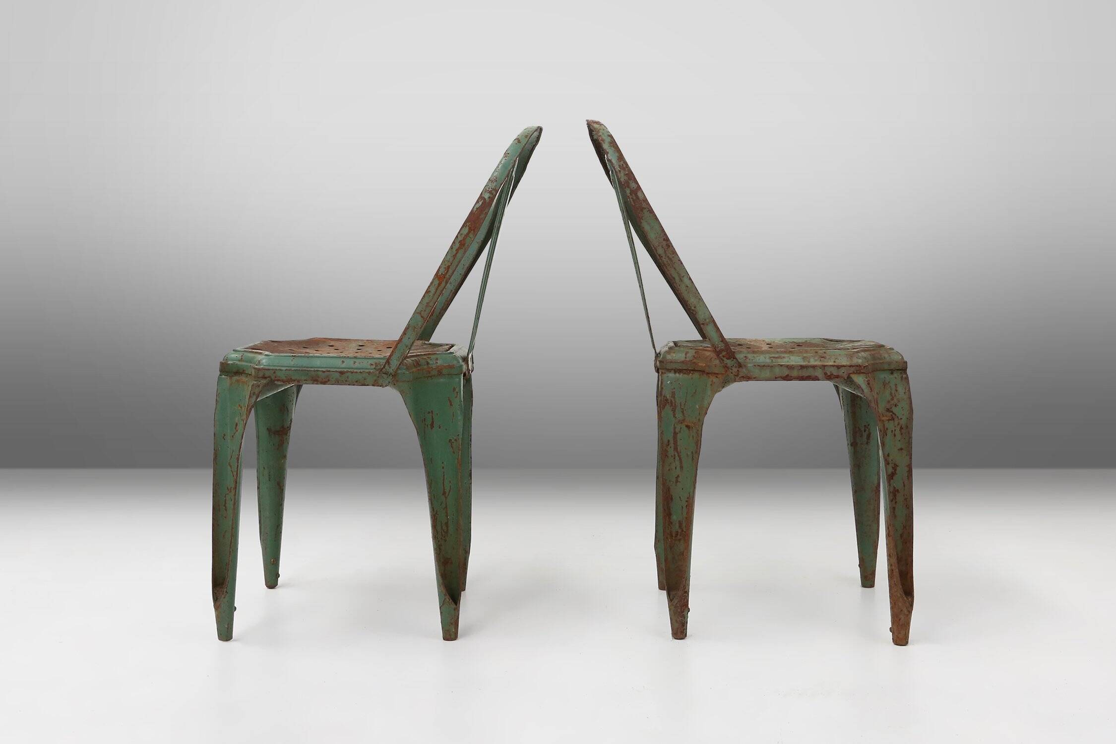 Set of 4 Vintage green Model A Chairs from Tolix, France, 1950s