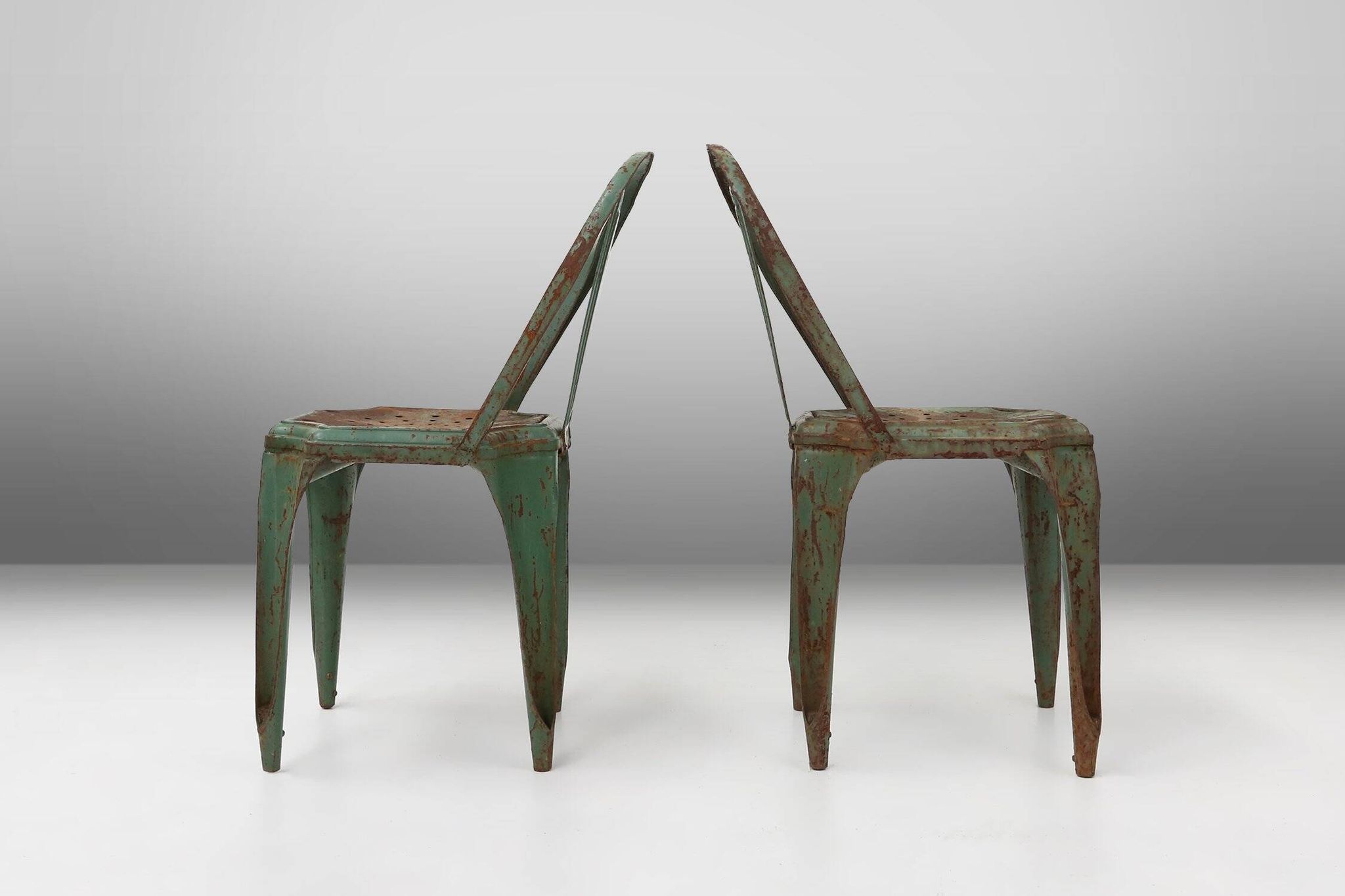 Set of 4 Vintage green Model A Chairs from Tolix, France, 1950s
