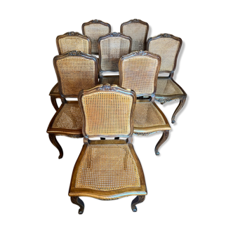 A series of 8 Louis XV chairs in walnut, fluted.