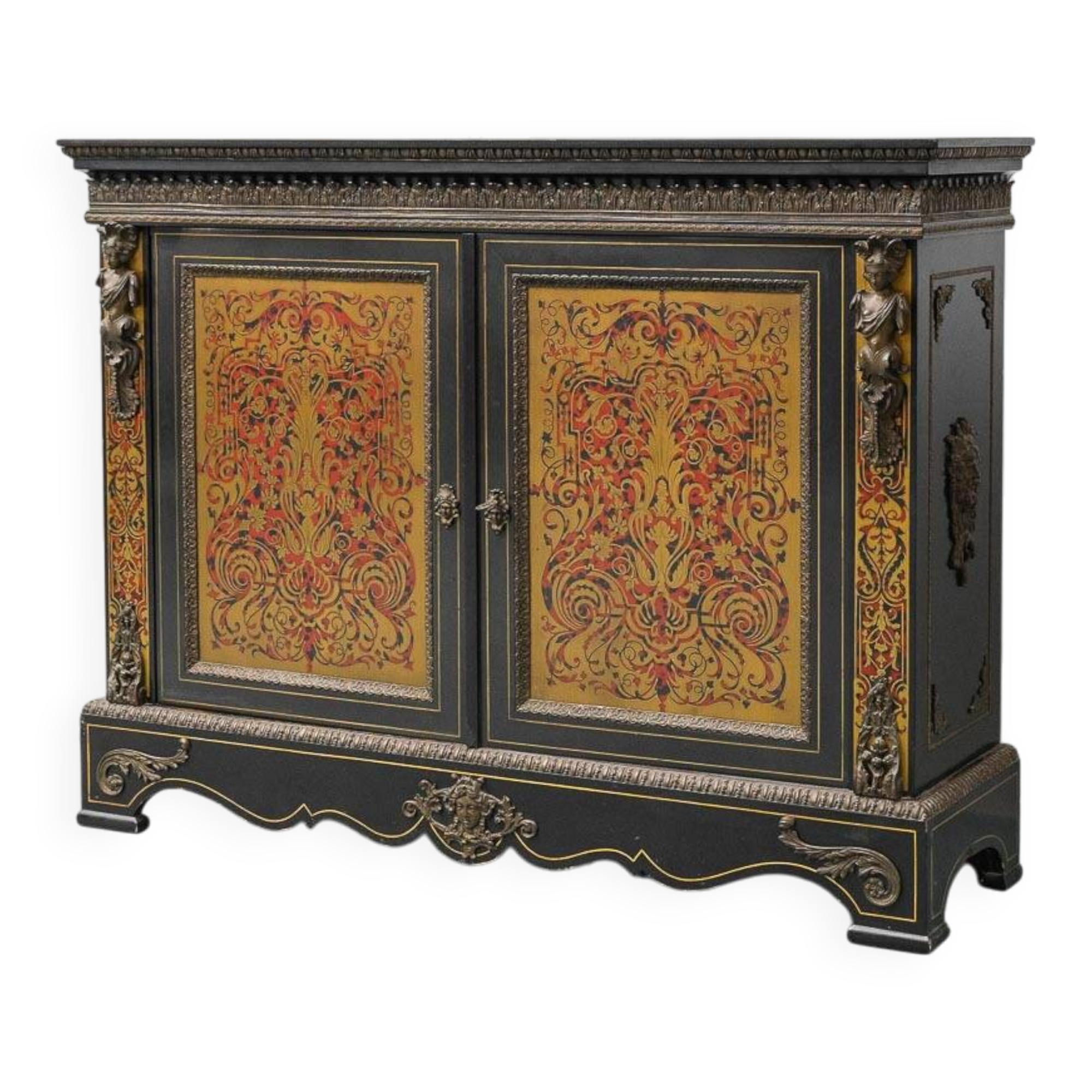 Boulle sideboard vintage French Renaissance style hand-painted 19th century