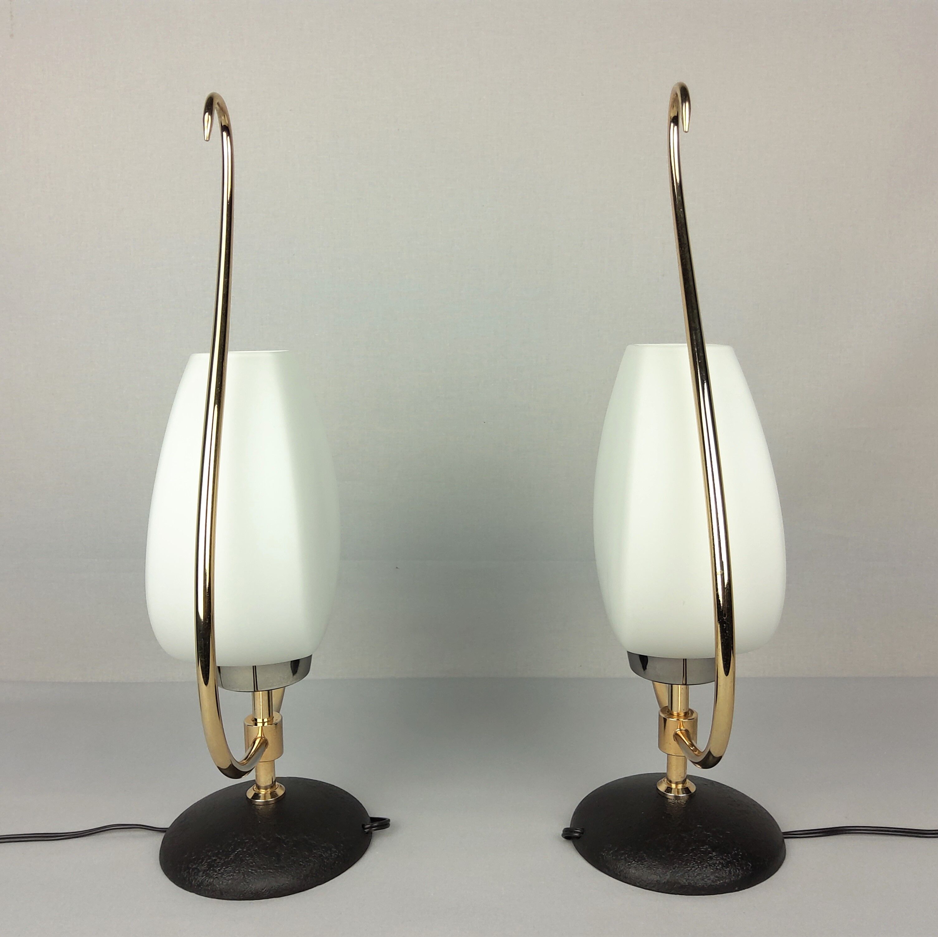 2 arlus opaline and brass lamps 1960
