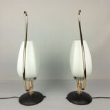 2 lampes arlus opaline et laiton 1960