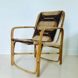 Rattan armchair and fabric, France 60s
