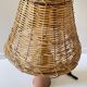Lampe artisanale en grès emaillé vintage et rotin