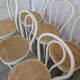 Set of 6 Vintage Thonet Style Dining Chairs: White Wood & Cane Seat