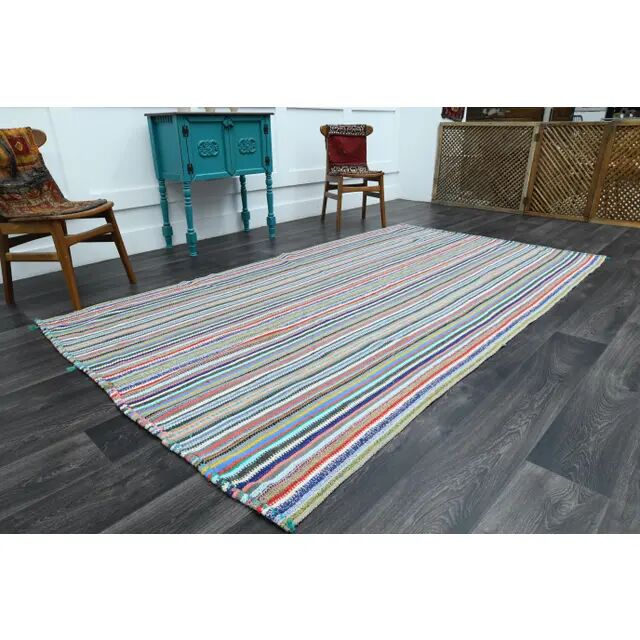 1970s Vintage Turkish Oushak Handmade Wool Cotton Blue Runner Rug 164x294