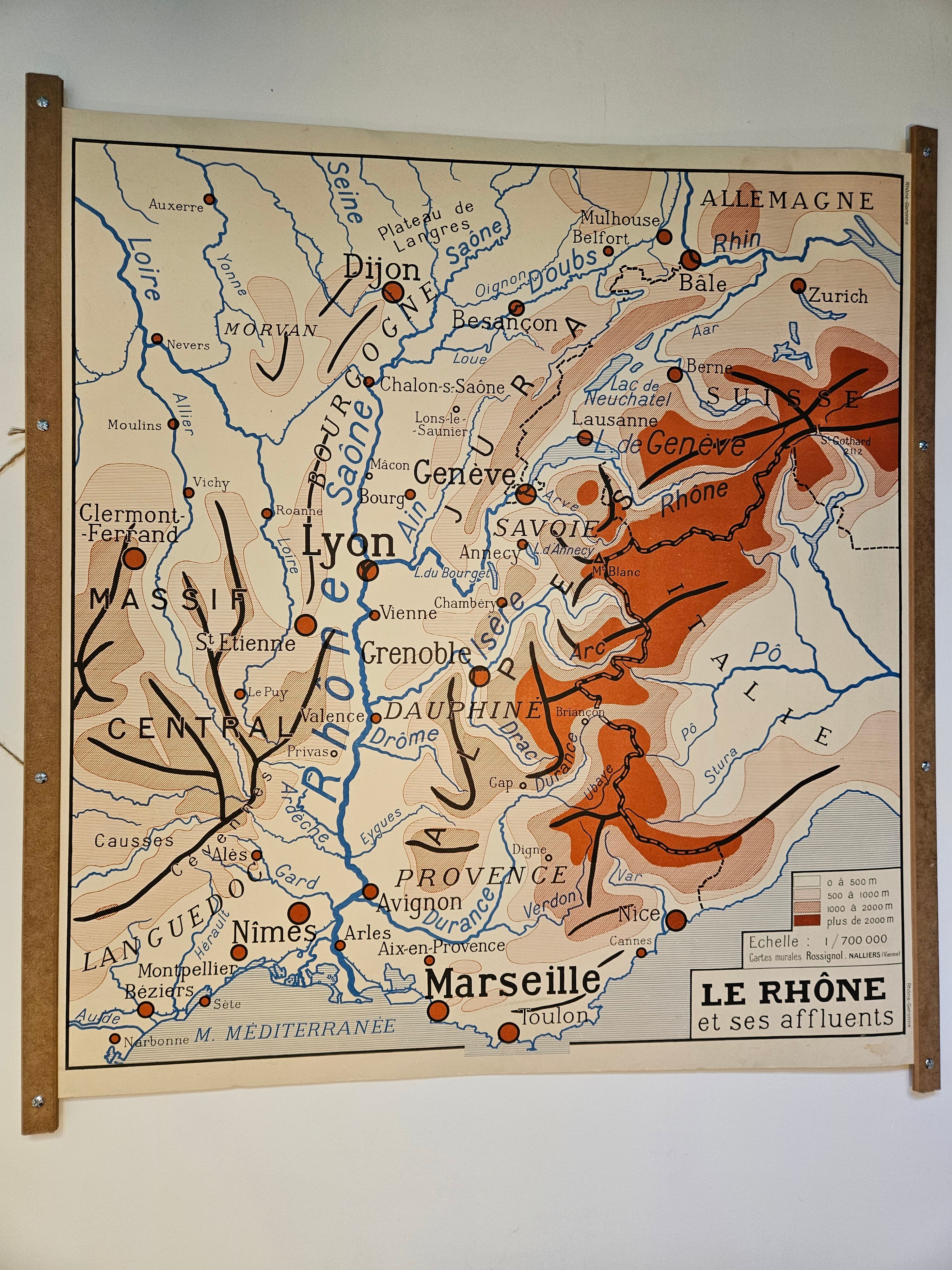 School map of ancient geography 1960 map of France the Garonne le Rhône