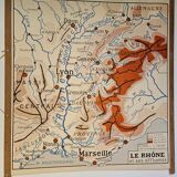 School map of ancient geography 1960 map of France the Garonne le Rhône