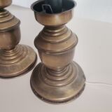 Portuguese rustic brass and frosted glass bedside lamps 1960s set of 2