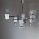 Lustre chrome, inox et verre structuré Sciolari