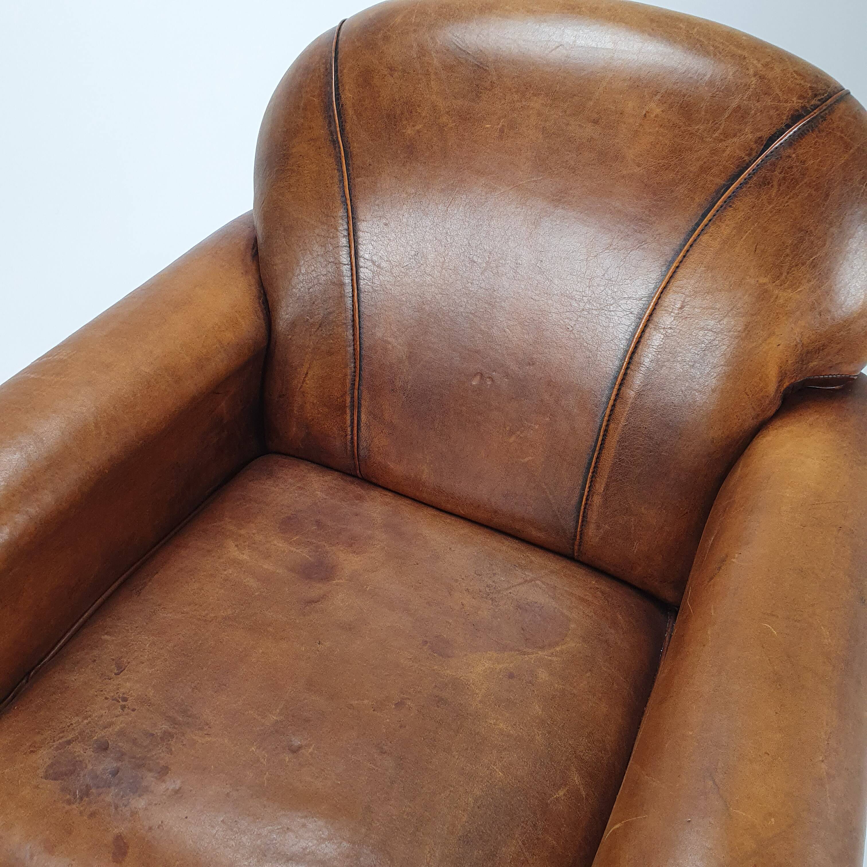 Fauteuil club en cuir de mouton vintage, années 1970