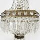 Old large 3-light hot air balloon chandelier in bronze, glass pendants.