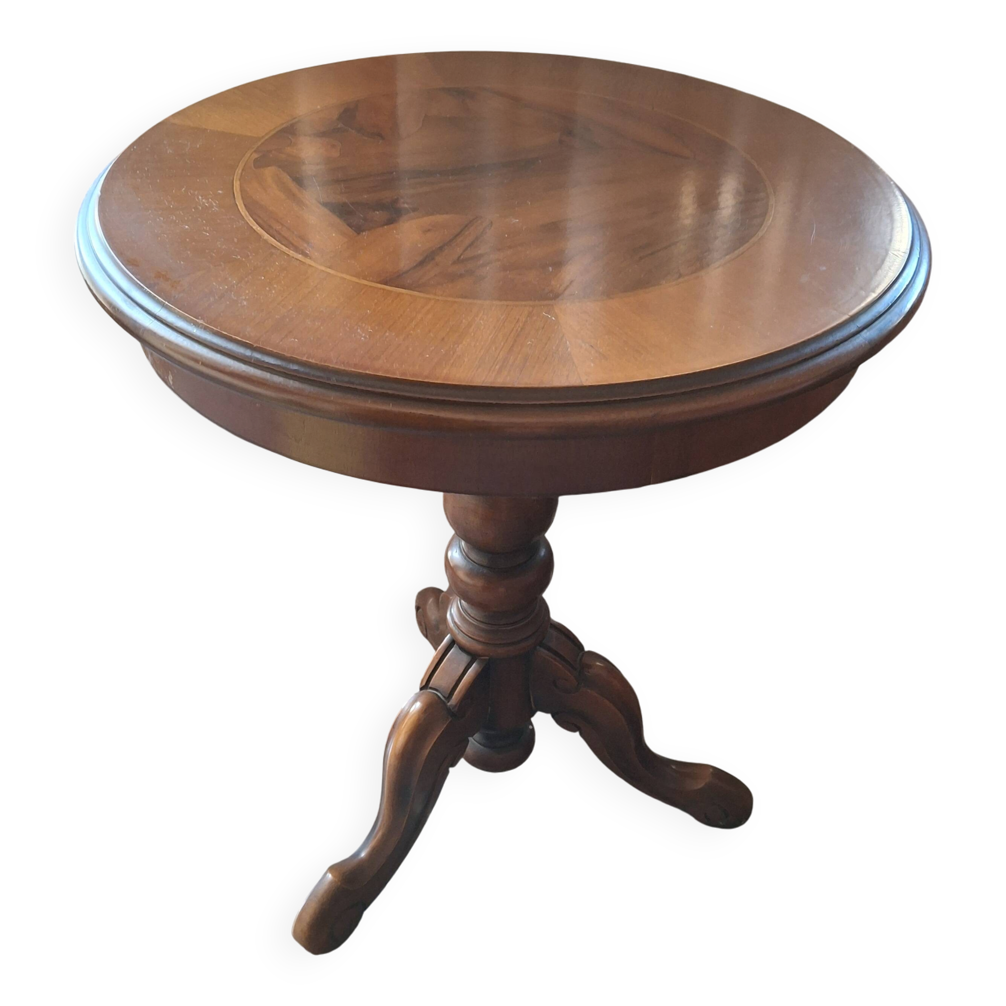 1960s Italian round side table in marquetry wood.