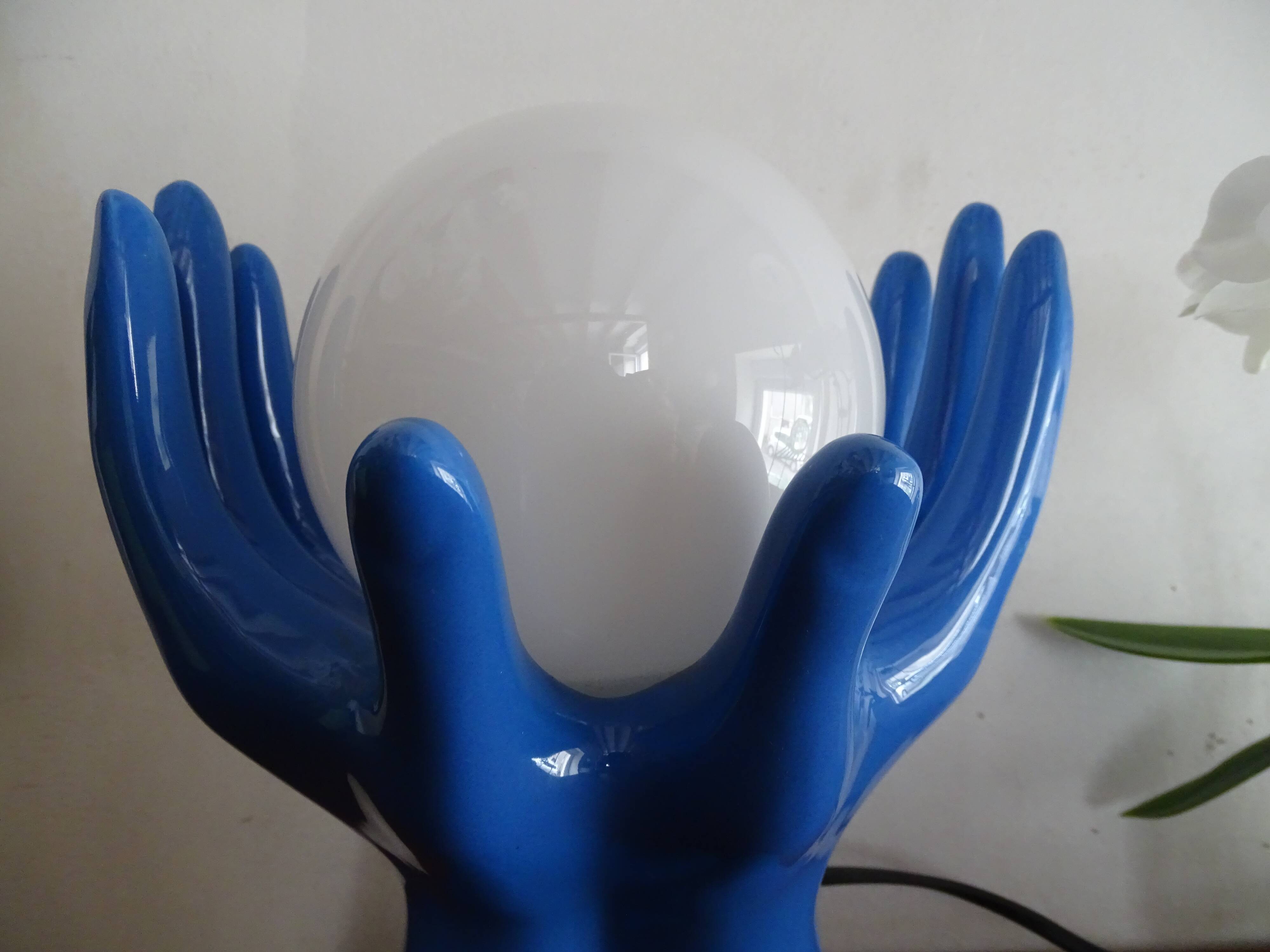 Lampe main céramique globe boule design vintage 1970