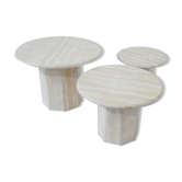 Set de 3 tables d'appoint ronde en travertin