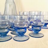 Set carafe et 20 verres art déco myosotis