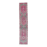 Pink-gray vintage Turkish hand-knotted tribal runner 79x390