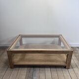 Brutalist oak coffee table with a glass top