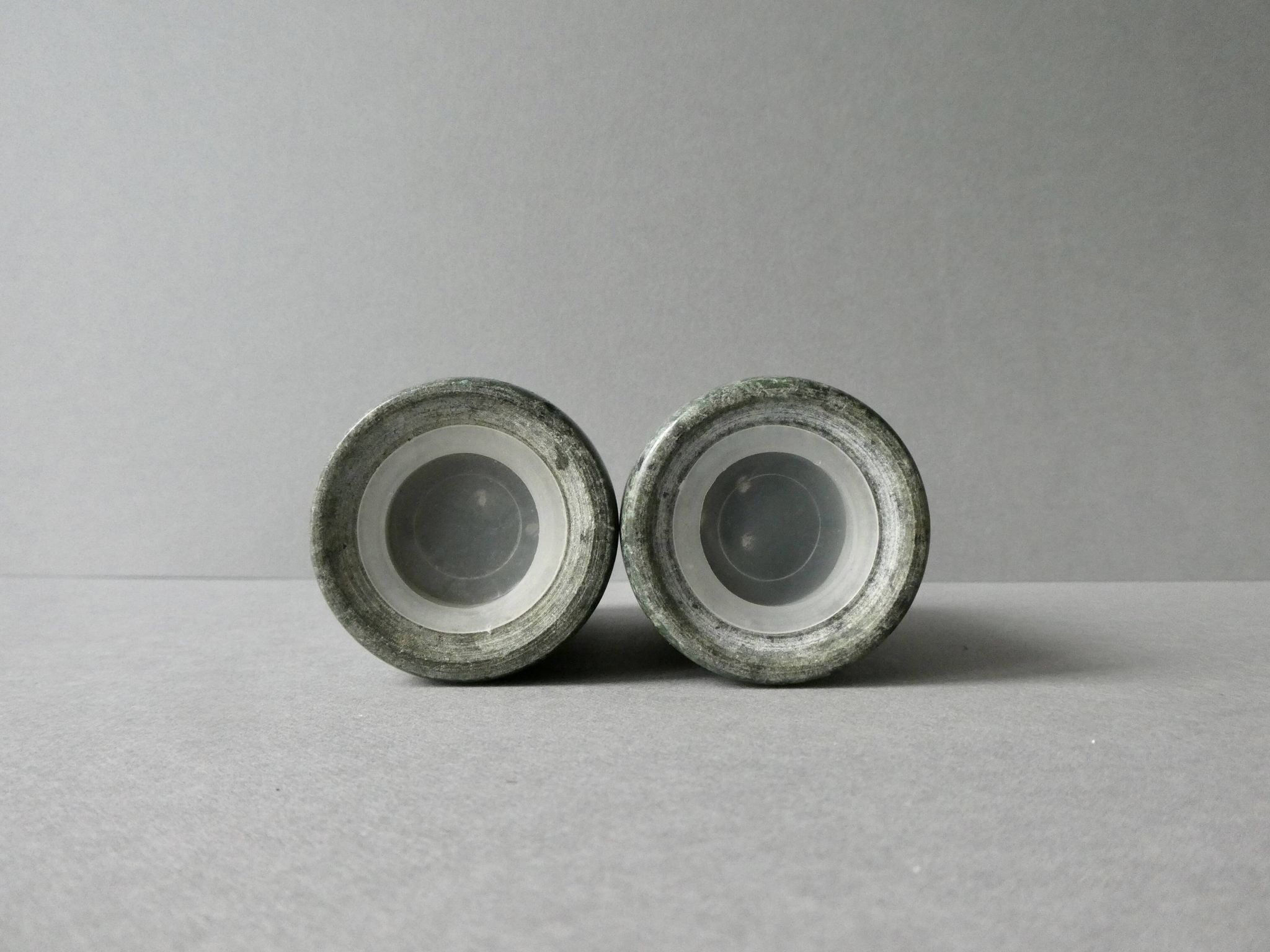 Green marble salt and pepper shakers, 1980s