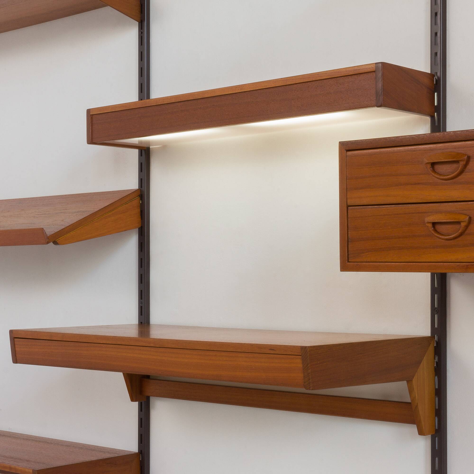 Kai Kristiansen teak wall unit with a desk and a lamp, FM Mobler, 1960s