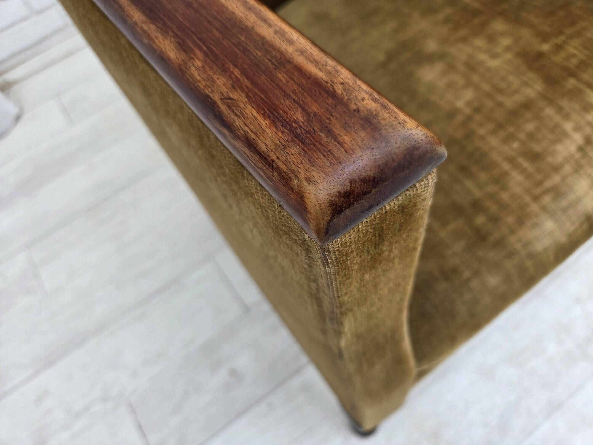 1960s, Danish armchair, furniture velour, ash wood.