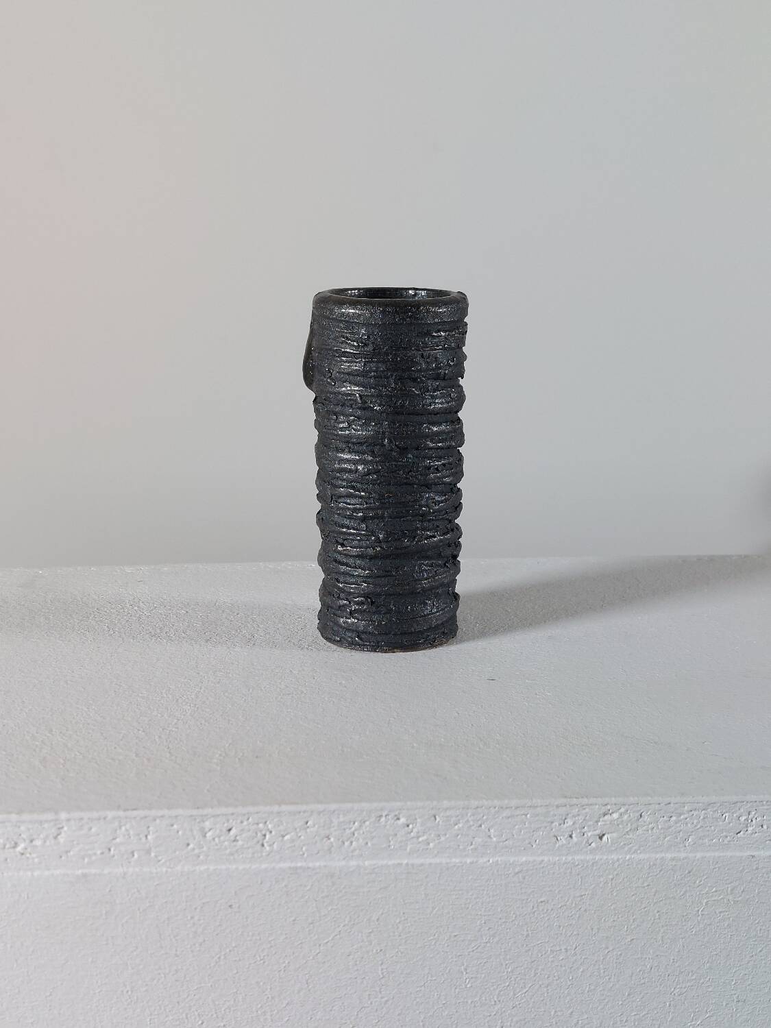 Small vintage brutalist vase with oxidised glaze from the 1950s.