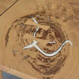 Solid oak dining table, seats 8 people.