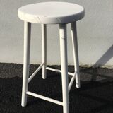 White tinted scandinavian wooden stool 1960