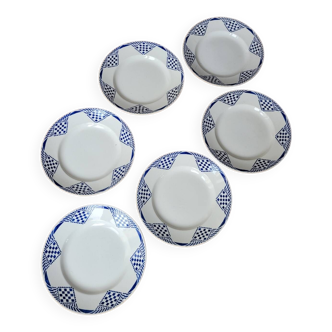 Set of 6 Pantin de Orchies flat plates Moulin des Loups and Hamage